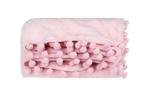 Manta Microfibra Soft Baby Joy c/ Pompons Rosa 85cm x 1,00m