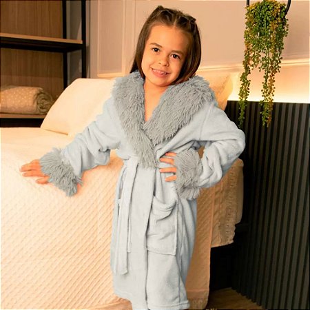 Roupão Flannel Luxus Prata Infantil Tamanho M