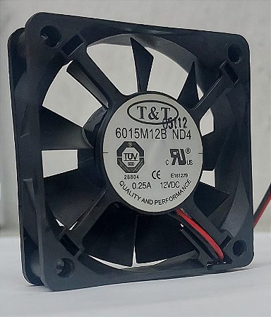 Micro ventilador T&T 12v 0,25a 60x60x15mm Modelo 6015m12BND4 Silencioso
