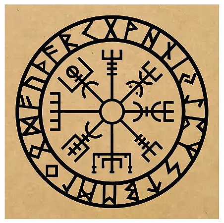 R202 - Pantáculo Vegvisir ou Bússola Wikink MDF 3mm 20x20cm Radiestesia Radiônica