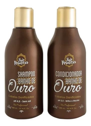 Shampoo E Condicionador Banho De Ouro Hair Princess 300ml