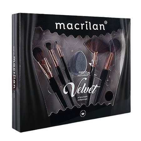 Macrilan - Kit de Pincéis Velvet Preto ED010A  (CABO DE VELUDO)