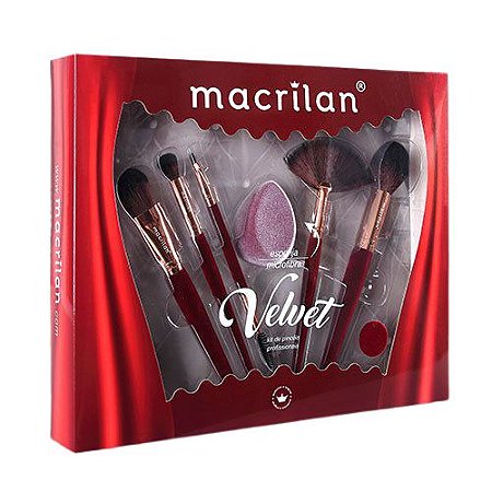 Macrilan - Kit de Pincéis Velvet Vermelho ED010A  (CABO DE VELUDO)