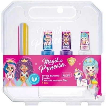 Magia de Princesa - Estojo de Maquiagem Infantil Princesas Com 3 Esmaltes e 1Lixa (azul)