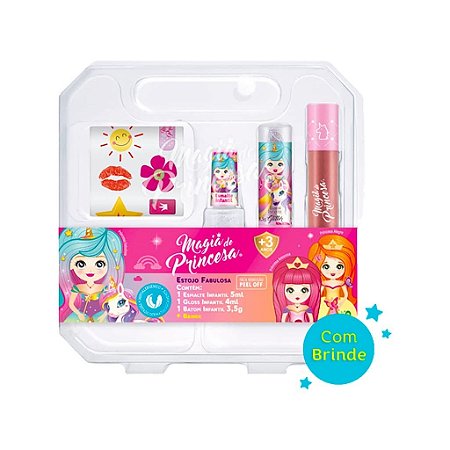 Magia de Princesa - Estojo de Maquiagem Infantil Fabulosa Esmalte, Gloss, Batom