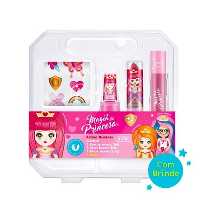 Magia de Princesa - Estojo de Maquiagem Infantil Amorosa Esmalte, Gloss, Batom