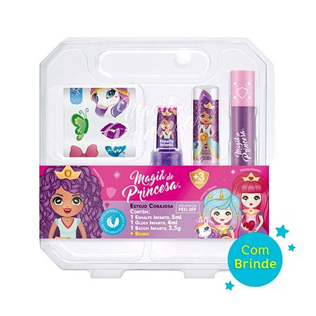 Magia de Princesa - Estojo de Maquiagem Infantil Corajosa Esmalte, Gloss, Batom