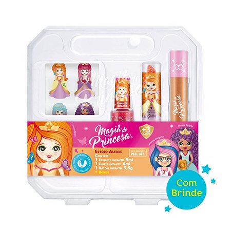 Magia de Princesa - Estojo de Maquiagem Infantil Alegre Esmalte, Gloss, Batom