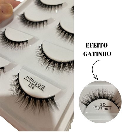 Cilios - Cartela com 05 pares modelo E01 mini