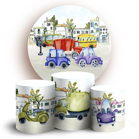 Capas Painel Redondo e Trio Cilindro Sublimado - Carrinhos