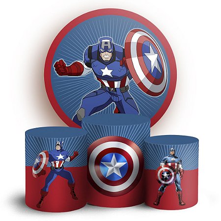 Capas Painel Redondo e Trio Cilindro Sublimado - Capitão América