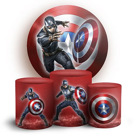Capas Painel Redondo e Trio Cilindro Sublimado - Capitão América