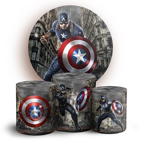 Capas Painel Redondo e Trio Cilindro Sublimado - Capitão América