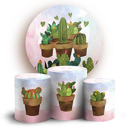 Capas Painel Redondo e Trio Cilindro Sublimado - Cacto