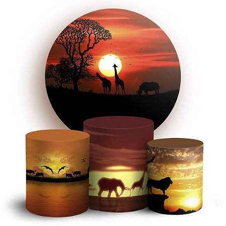 Capas Painel Redondo e Trio Cilindro Sublimado - Africa Safari