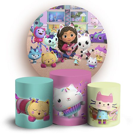 Capas Painel Redondo e Trio Cilindro Sublimado - A Casa Magica da Gabby