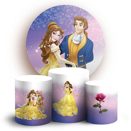 Capas Painel Redondo e Trio Cilindro Sublimado - A Bela e a Fera