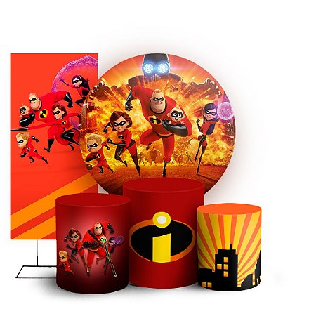 Capas Painel Redondo Trio Cilindro e Faixa Lateral Sublimado - Os Incriveis