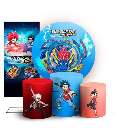 Capas Painel Redondo Trio Cilindro e Faixa Lateral Sublimado - Beyblade