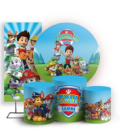 Capas Painel Redondo Trio Cilindro e Faixa Lateral Sublimado - Patrulha Canina