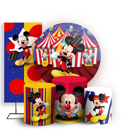Capas Painel Redondo Trio Cilindro e Faixa Lateral Sublimado - Mickey Circo