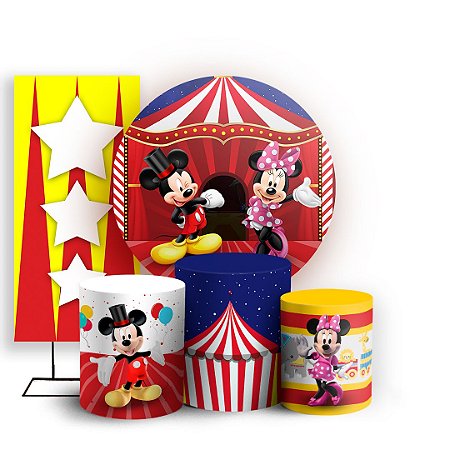 Capas Painel Redondo Trio Cilindro e Faixa Lateral Sublimado - Mickey Circo