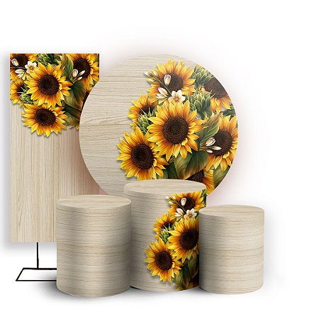 Capas Painel Redondo Trio Cilindro e Faixa Lateral Sublimado - Girassol