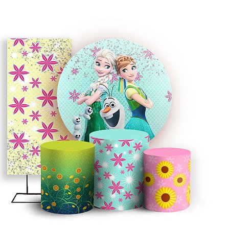 Capas Painel Redondo Trio Cilindro e Faixa Lateral Sublimado - Frozen