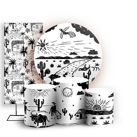 Capas Painel Redondo Trio Cilindro e Faixa Lateral Sublimado - Festa Junina