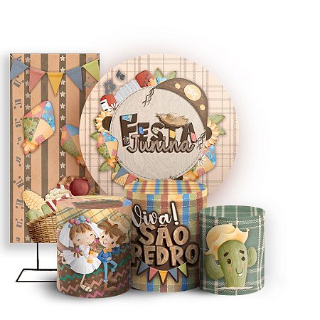 Capas Painel Redondo Trio Cilindro e Faixa Lateral Sublimado - Festa Junina