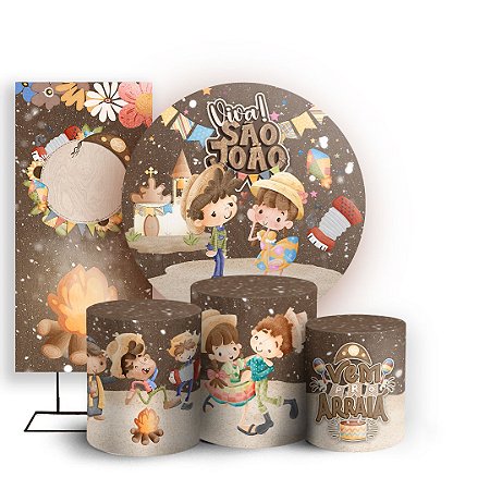 Capas Painel Redondo Trio Cilindro e Faixa Lateral Sublimado - Festa Junina