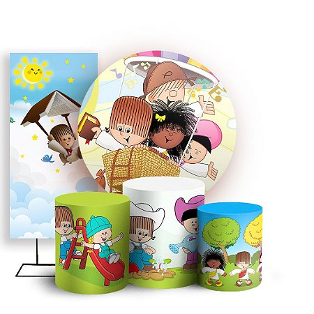 Capas Painel Redondo Trio Cilindro e Faixa Lateral Sublimado - Turma do Cristãozinho