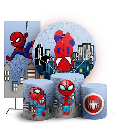 Capas Painel Redondo Trio Cilindro e Faixa Lateral Sublimado - Homem Aranha Cute