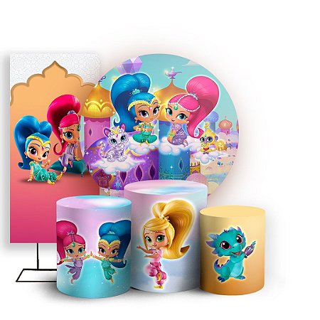 Capas Painel Redondo Trio Cilindro e Faixa Lateral Sublimado - Shimmer e Shine