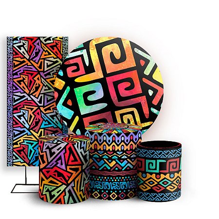Capas Painel Redondo Trio Cilindro e Faixa Lateral Sublimado - Padrão Africano