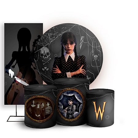 Capas Painel Redondo Trio Cilindro e Faixa Lateral Sublimado - Wandinha