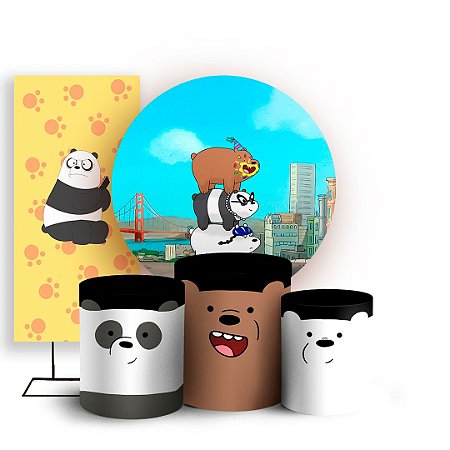 Capas Painel Redondo Trio Cilindro e Faixa Lateral Sublimado - Ursos Sem Curso