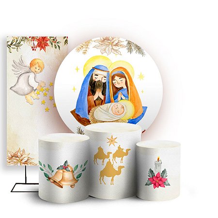 Capas Painel Redondo Trio Cilindro e Faixa Lateral Sublimado - Presépio
