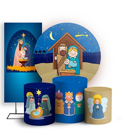 Capas Painel Redondo Trio Cilindro e Faixa Lateral Sublimado - Presépio