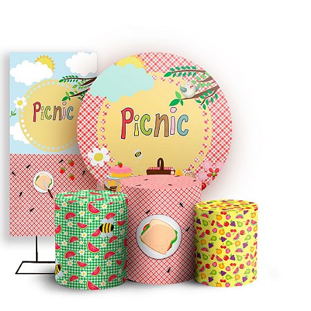 Capas Painel Redondo Trio Cilindro e Faixa Lateral Sublimado - Picnic