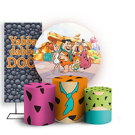 Capas Painel Redondo Trio Cilindro e Faixa Lateral Sublimado - Os Flinstones