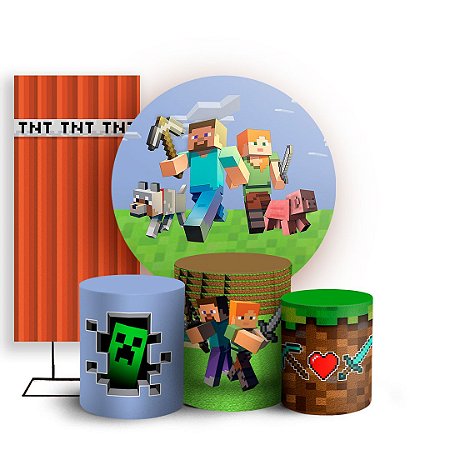 Capas Painel Redondo Trio Cilindro e Faixa Lateral Sublimado - Minecraft