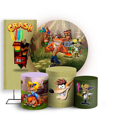 Capas Painel Redondo Trio Cilindro e Faixa Lateral Sublimado - Crash Bandicoot