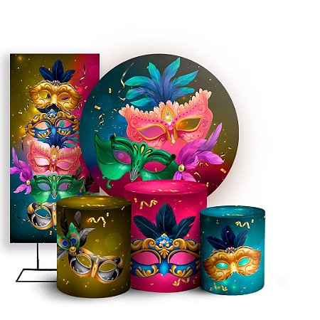 Capas Painel Redondo Trio Cilindro e Faixa Lateral Sublimado - Carnaval