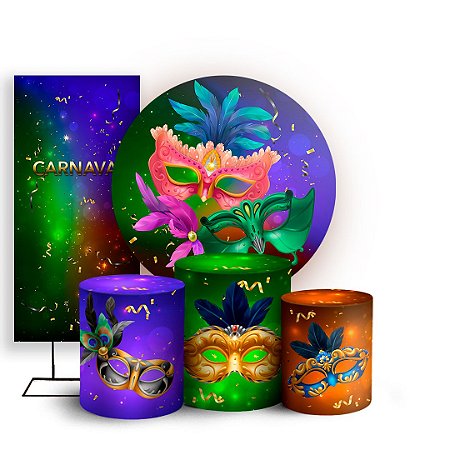 Capas Painel Redondo Trio Cilindro e Faixa Lateral Sublimado - Carnaval