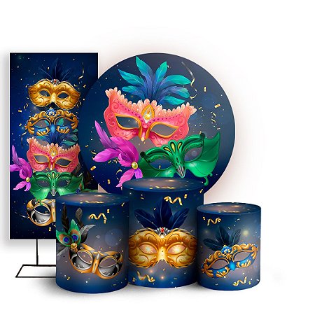 Capas Painel Redondo Trio Cilindro e Faixa Lateral Sublimado - Carnaval