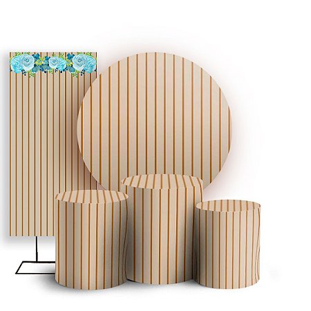 Capas Painel Redondo Trio Cilindro e Faixa Lateral Sublimado - Madeira Ripada