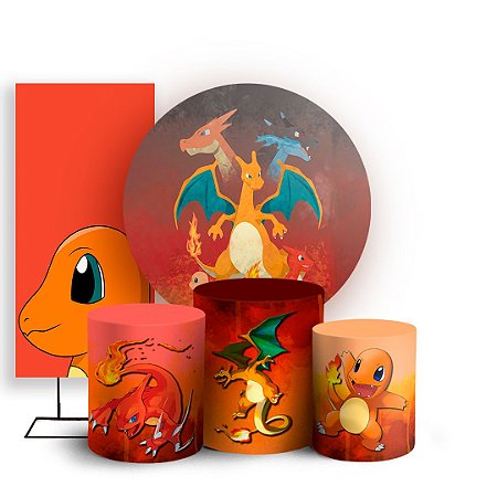 Capas Painel Redondo Trio Cilindro e Faixa Lateral Sublimado - Pokemon Charmander
