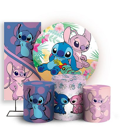 Capas Painel Redondo Trio Cilindro e Faixa Lateral Sublimado - Stitch e Angel (Lilo e Stitch)