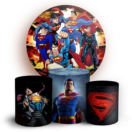 Capas Painel Redondo e Trio Cilindro Sublimado -  Super Homem